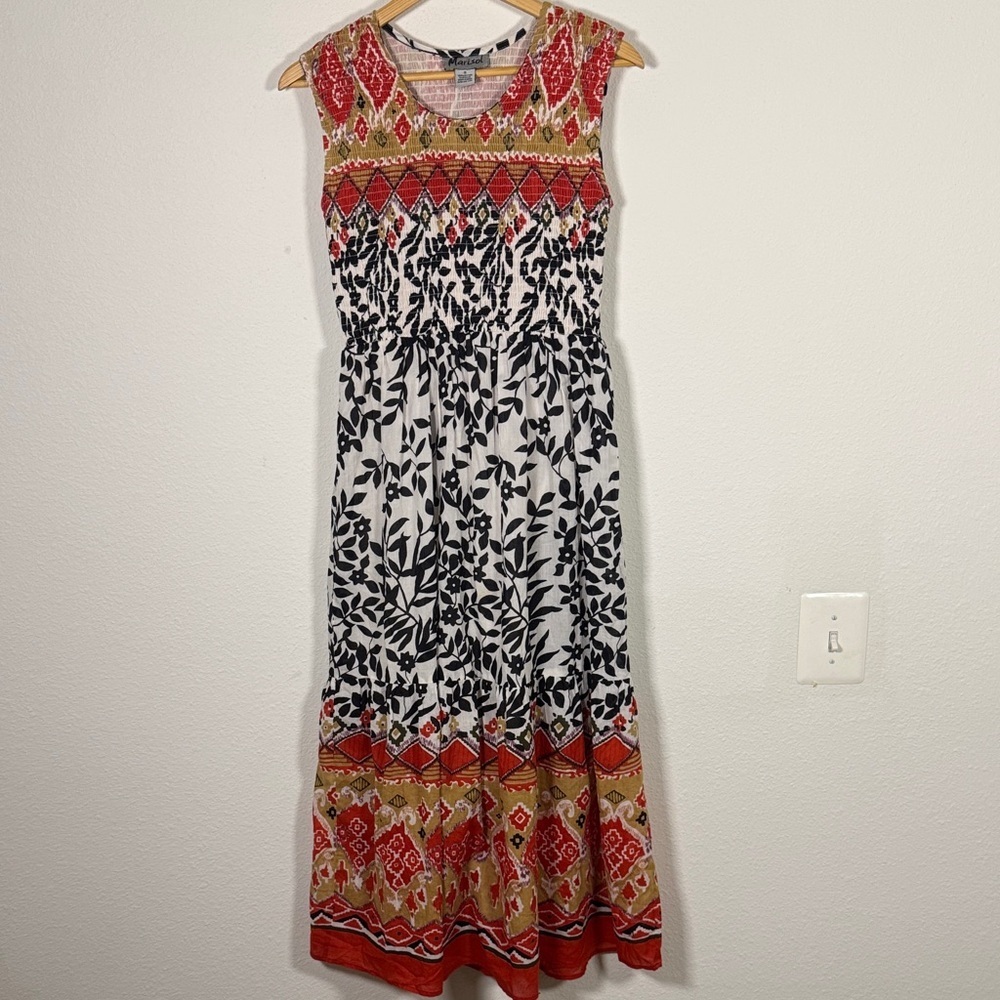 Marisol Red and Black Tropical lined Small Sun Dress size Small
